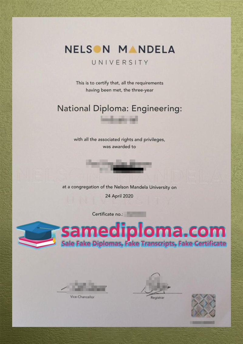 Nelson Mandela University Certificate Sample