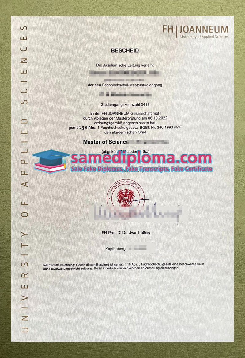 FH Joanneum University of Applied Sciences Urkunde