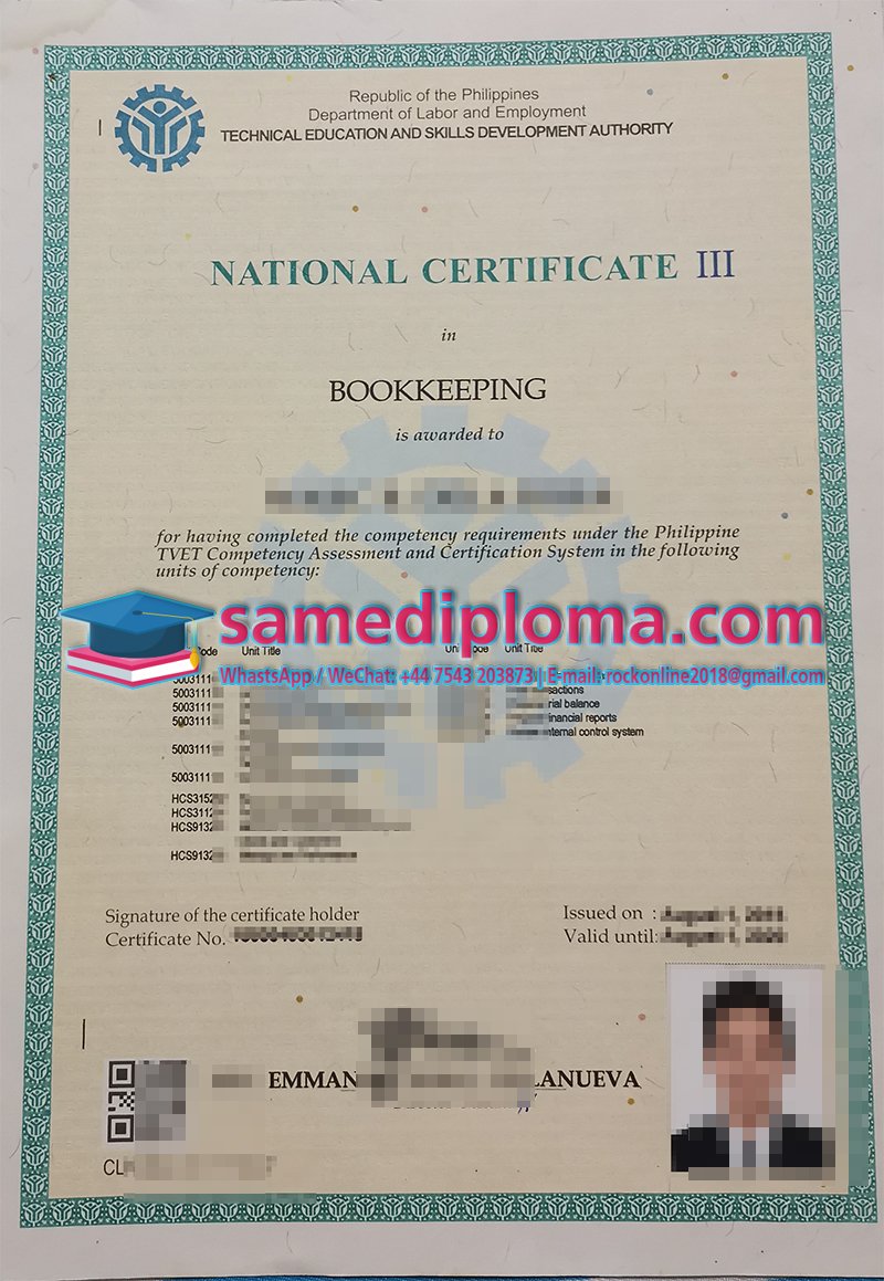 TESDA Philippines National Certificate III TESDA Philippines National Certificate