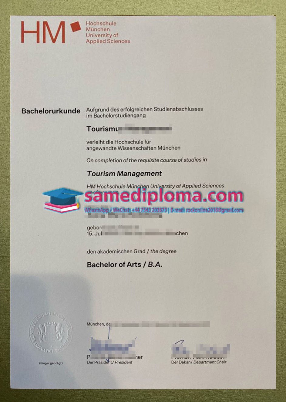 HM Hochschule Munchen Diploma