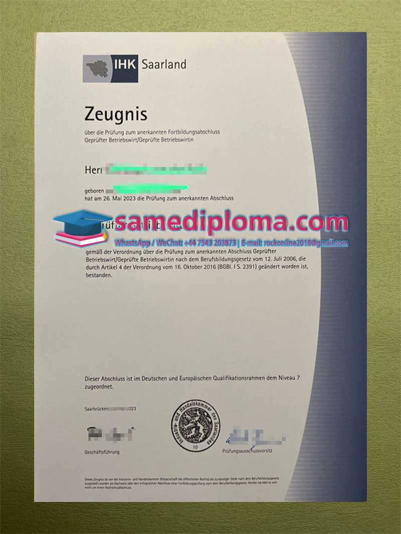 IHK Saarland Certificate