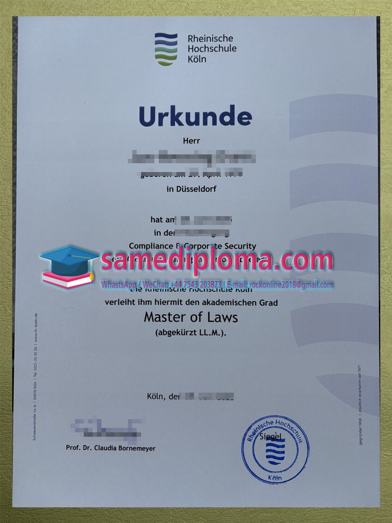 Rheinische Fachhochschule Köln diplom LL.M. Urkunde