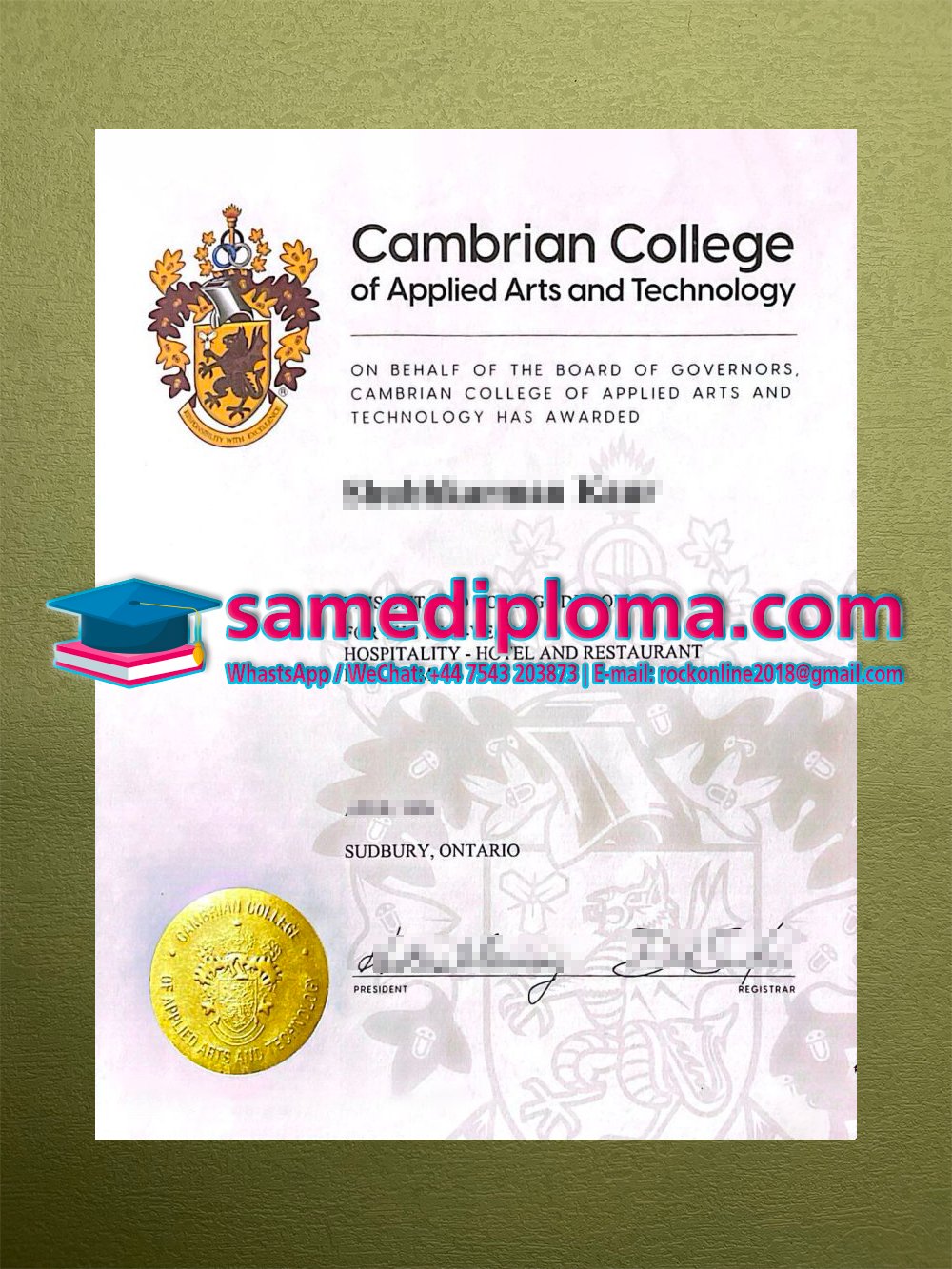 Cambrian College of Applied Arts and Technology Diploma