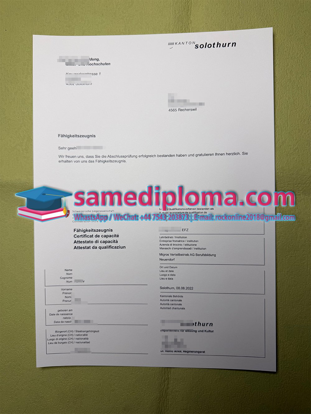 Eidgenössische Fähigkeitszeugnis efz