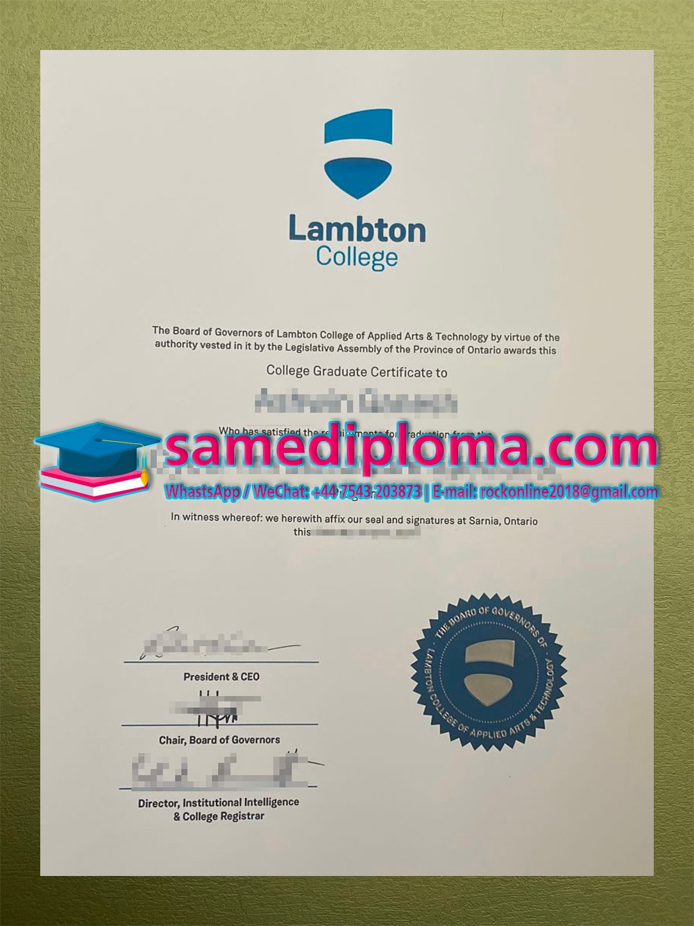 Lambton College Certificate