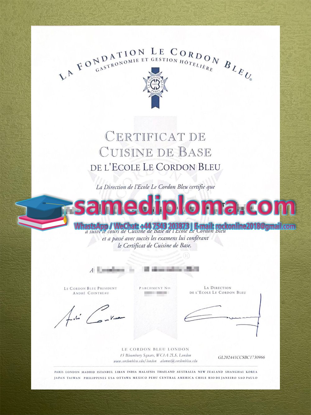 Le Cordon Bleu certificate