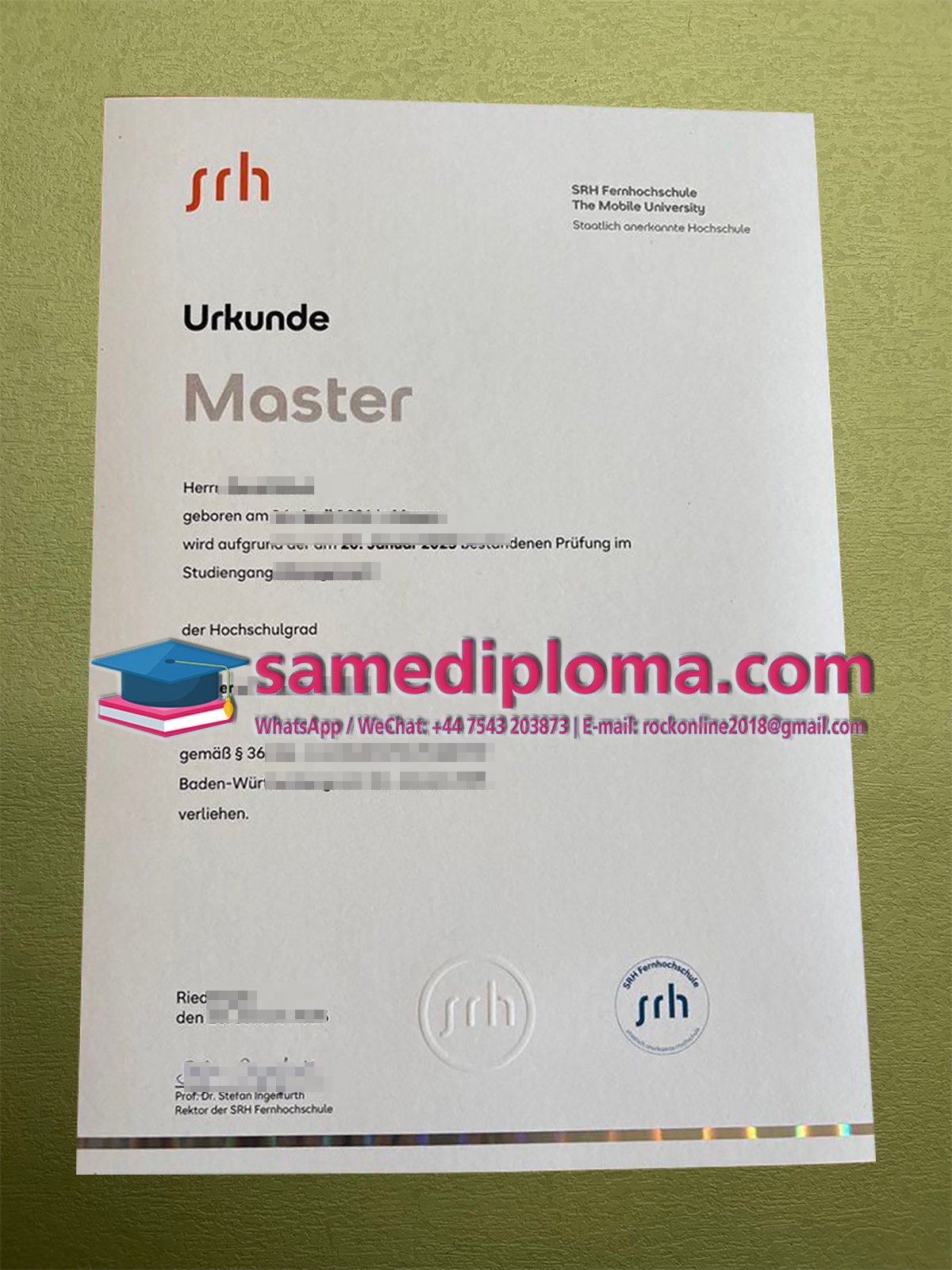 SRH Fernhochschule Urkunde